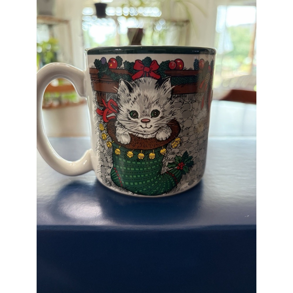 Vintage 1991 Potpourri Press Christmas Mischief Mug Cats and Dogs in Stockings